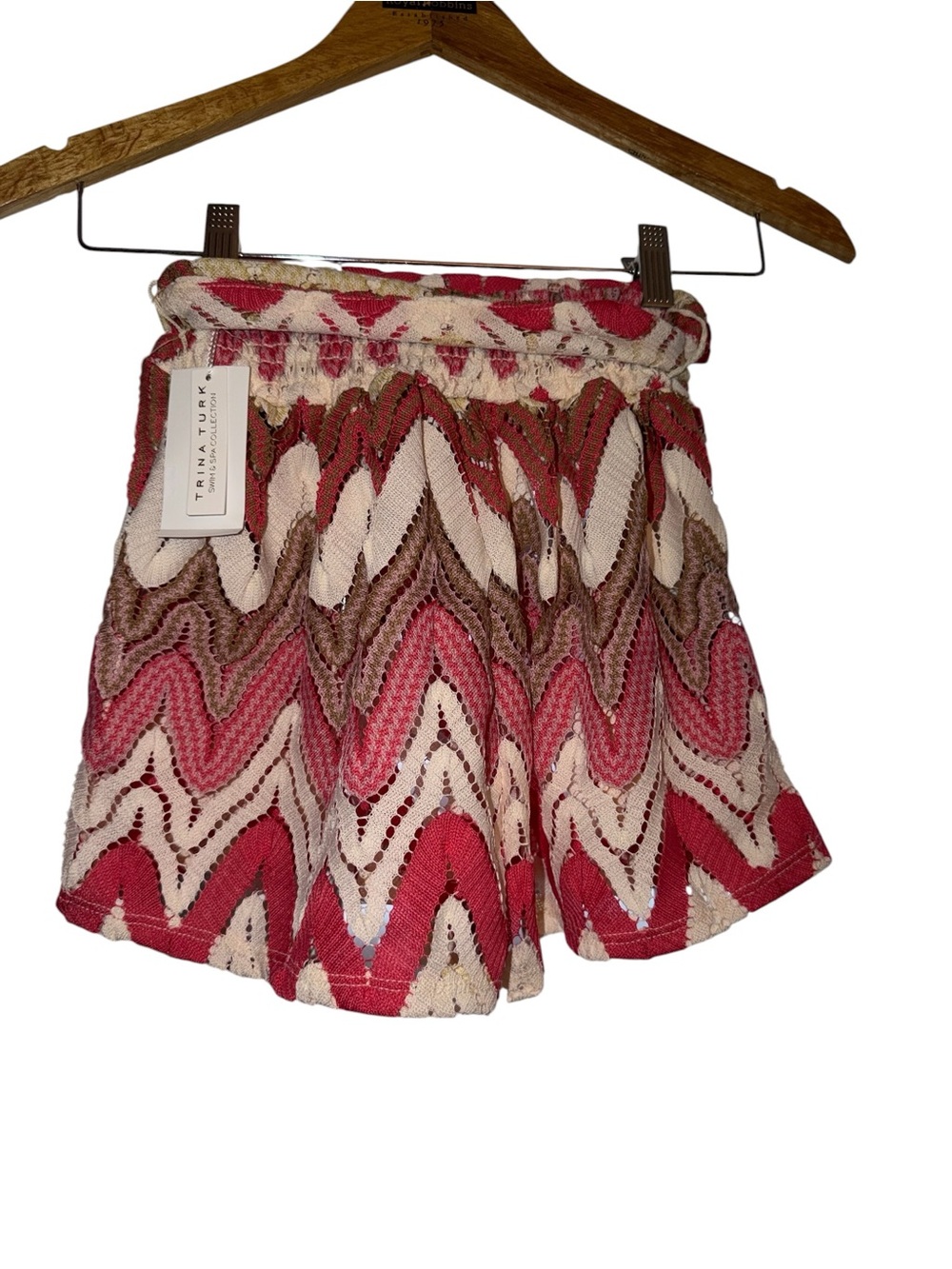 Trina Turk Coral Chevron Knit Shorts with Tassel Tie - Picture 3 of 12